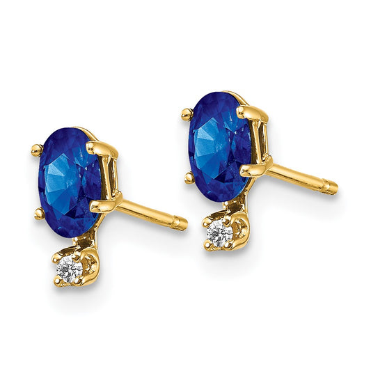 14K Yellow Gold Diamond & Sapphire Birthstone Earrings