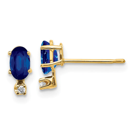 14K Yellow Gold Diamond & Sapphire Birthstone Earrings