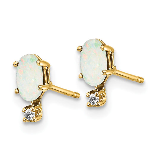 14K Yellow Gold Diamond & Opal Birthstone Earrings