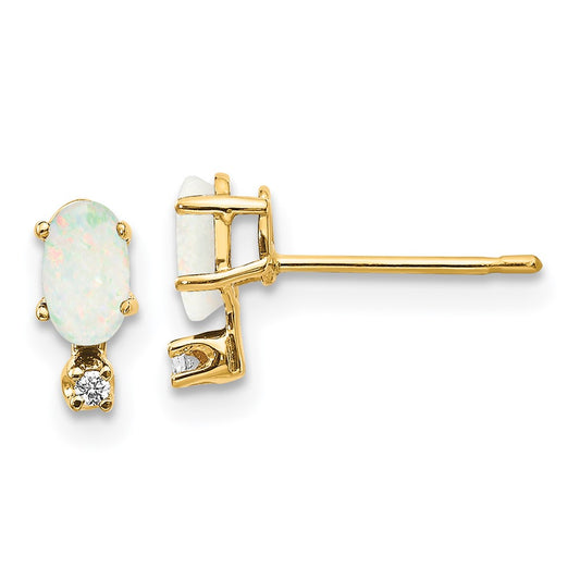 14K Yellow Gold Diamond & Opal Birthstone Earrings