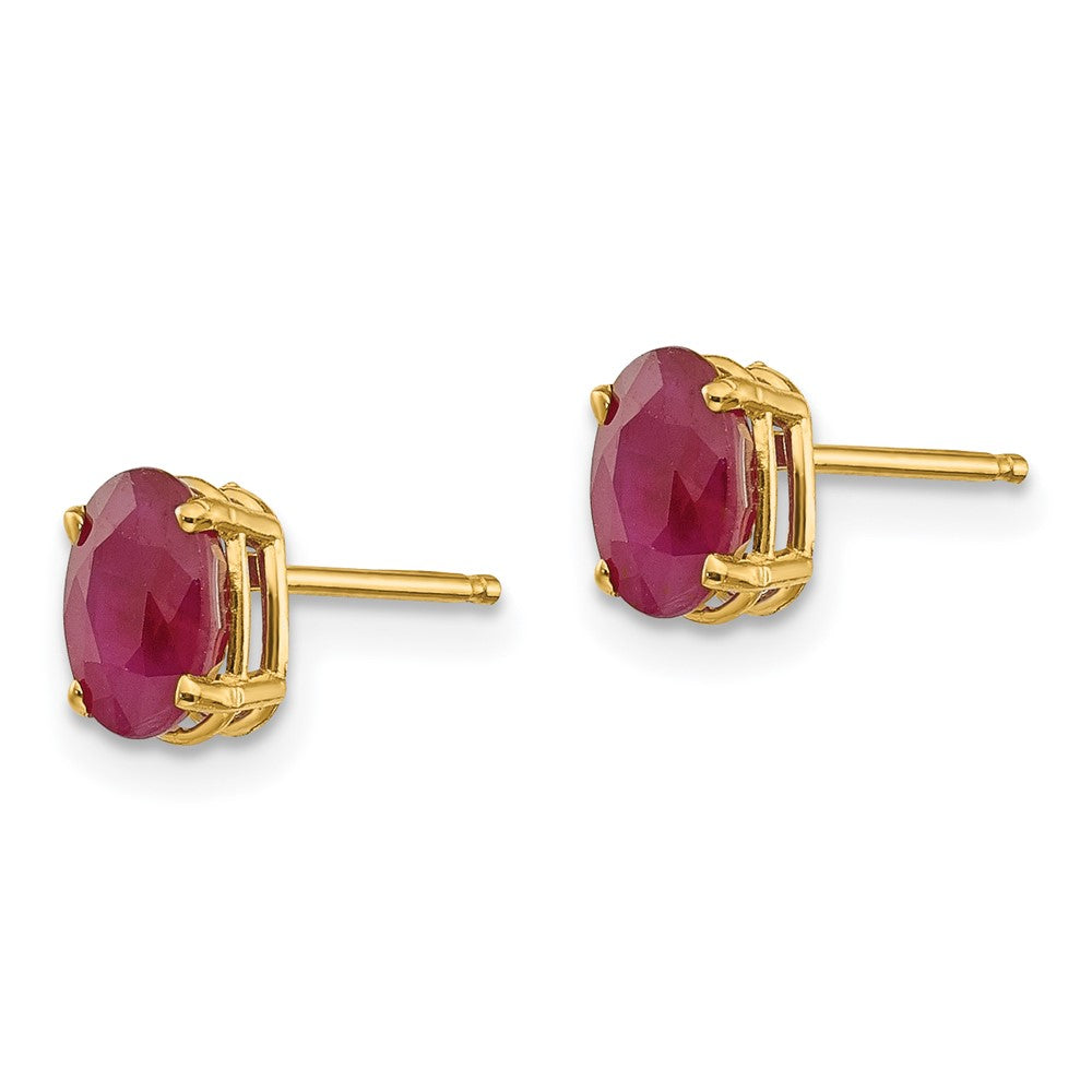 14K Yellow Gold 6x4 Oval July Ruby Post Earrings