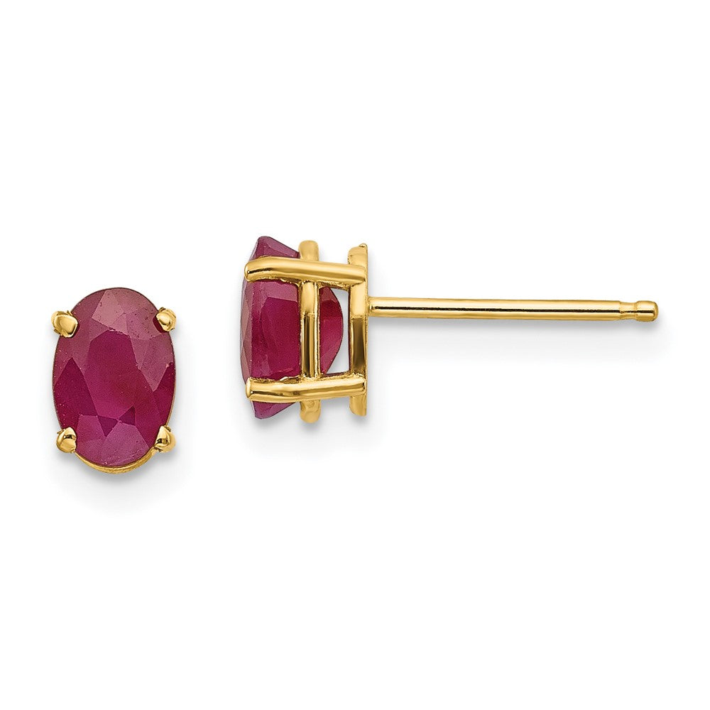 14K Yellow Gold 6x4 Oval July Ruby Post Earrings