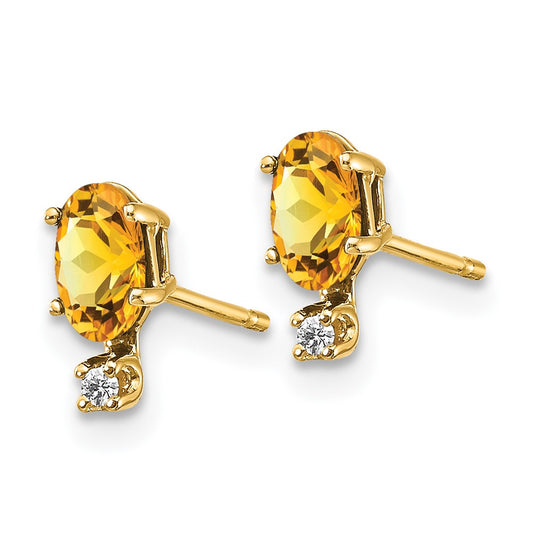 14K Yellow Gold Diamond & Citrine Birthstone Earrings