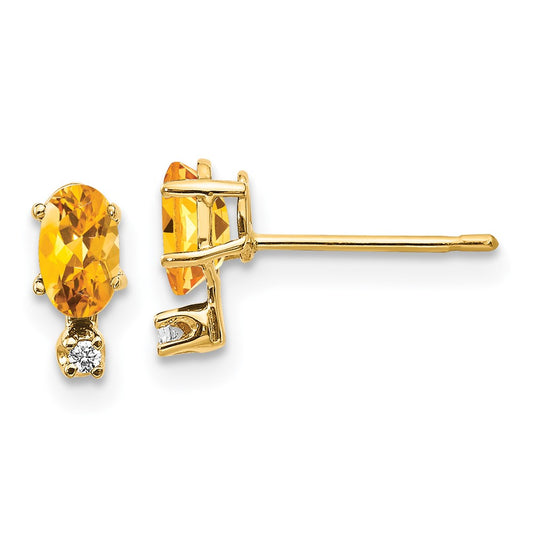 14K Yellow Gold Diamond & Citrine Birthstone Earrings