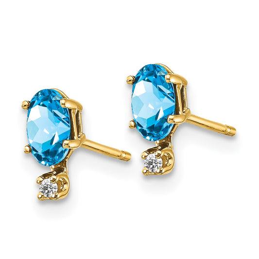 14K Yellow Gold Diamond & Blue Topaz Birthstone Earrings