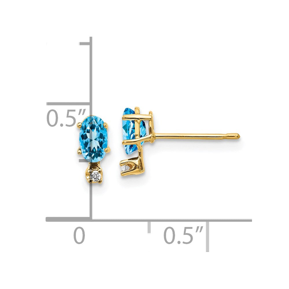 14K Yellow Gold Diamond & Blue Topaz Birthstone Earrings