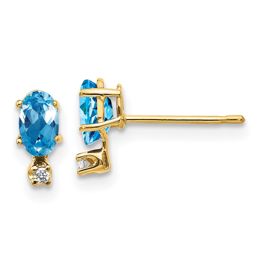 14K Yellow Gold Diamond & Blue Topaz Birthstone Earrings