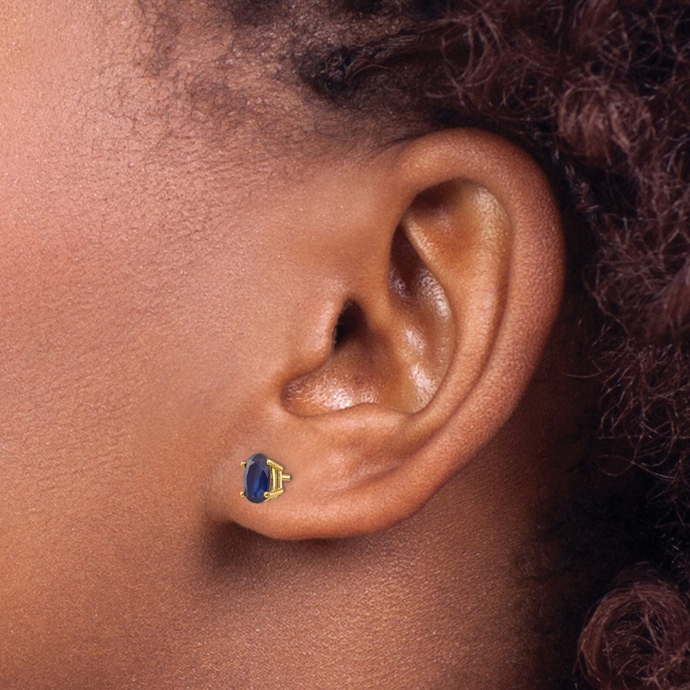 14K Yellow Gold 6x4mm September Sapphire Stud Earrings
