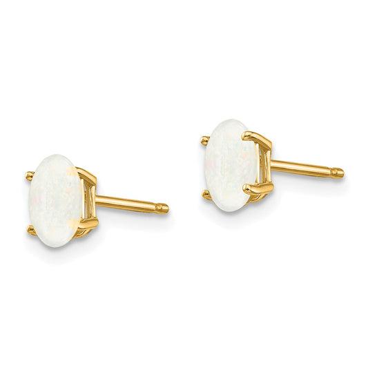 14K Yellow Gold 6x4mm October Opal Stud Earrings