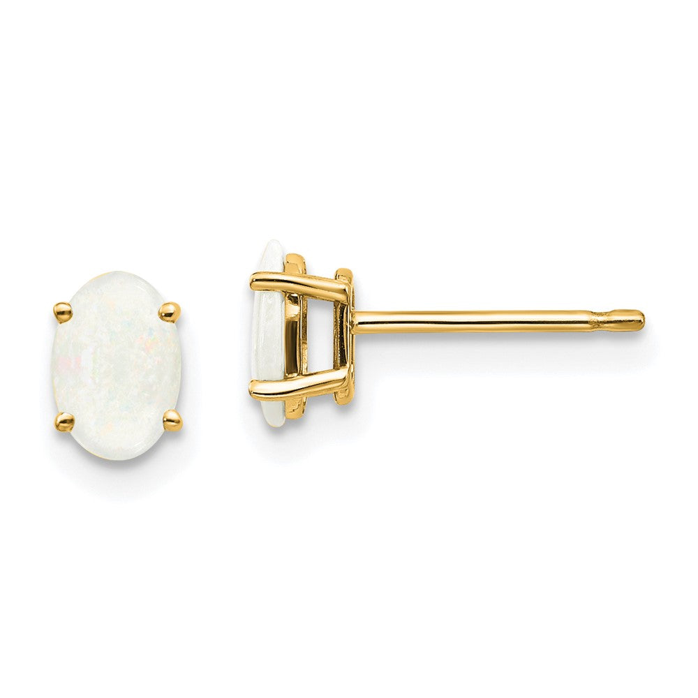 14K Yellow Gold 6x4mm October Opal Stud Earrings