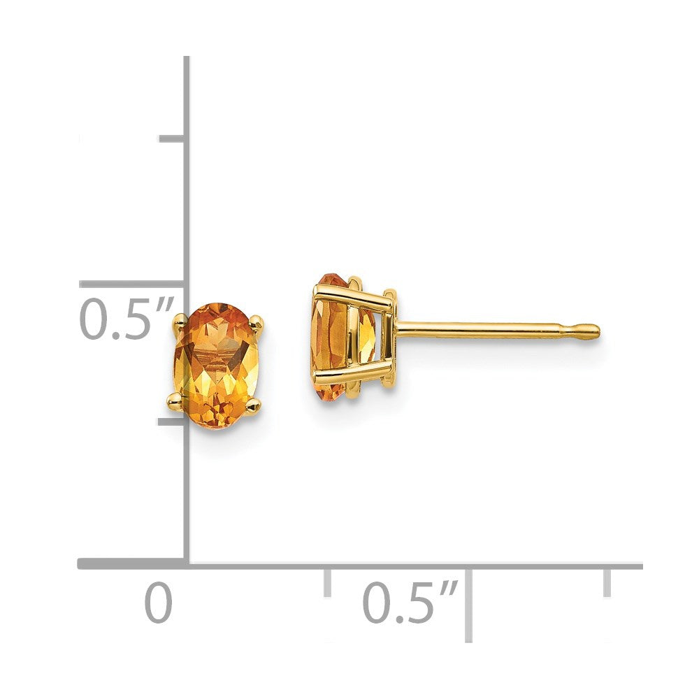 14K Yellow Gold 6x4mm November Citrine Stud Earrings