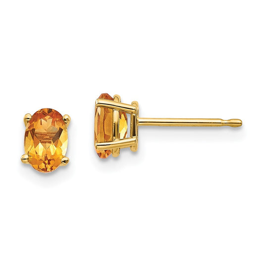 14K Yellow Gold 6x4mm November Citrine Stud Earrings