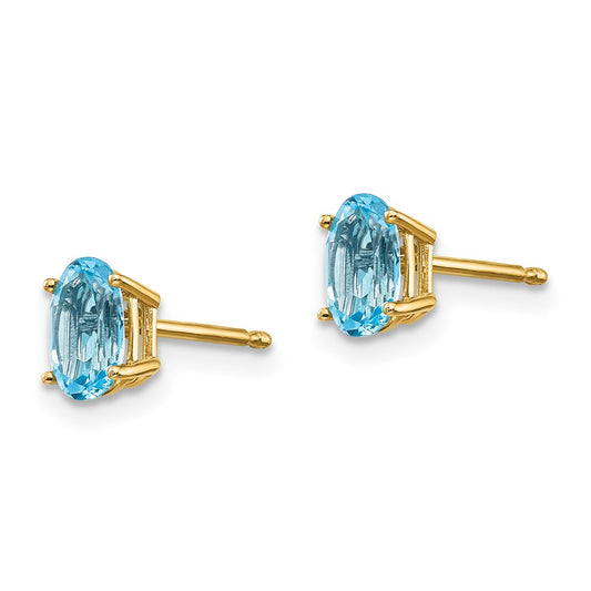 14K Yellow Gold 6x4 Oval December Blue Topaz Post Earrings