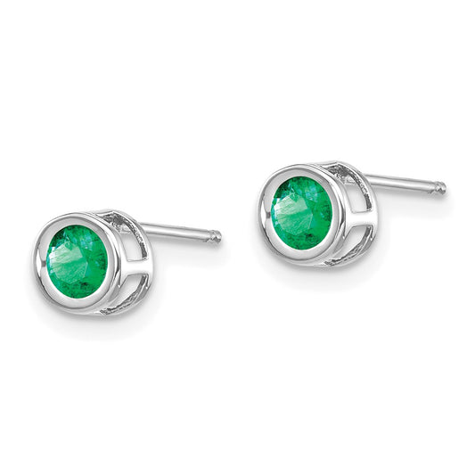 14K White Gold 4mm Bezel May Emerald Post Earrings