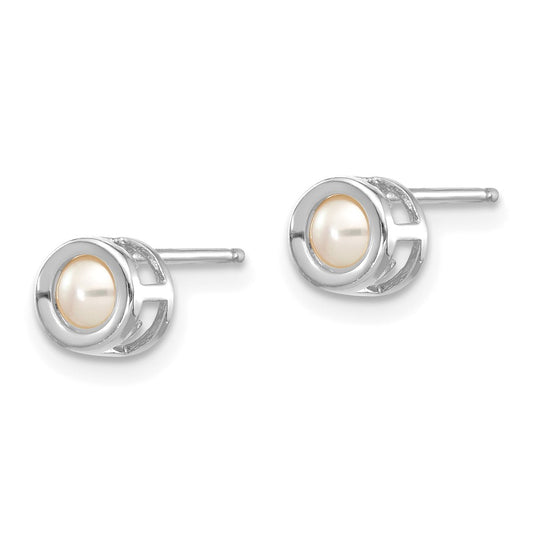 14K White Gold 4mm Bezel June FWC Pearl Post Earrings