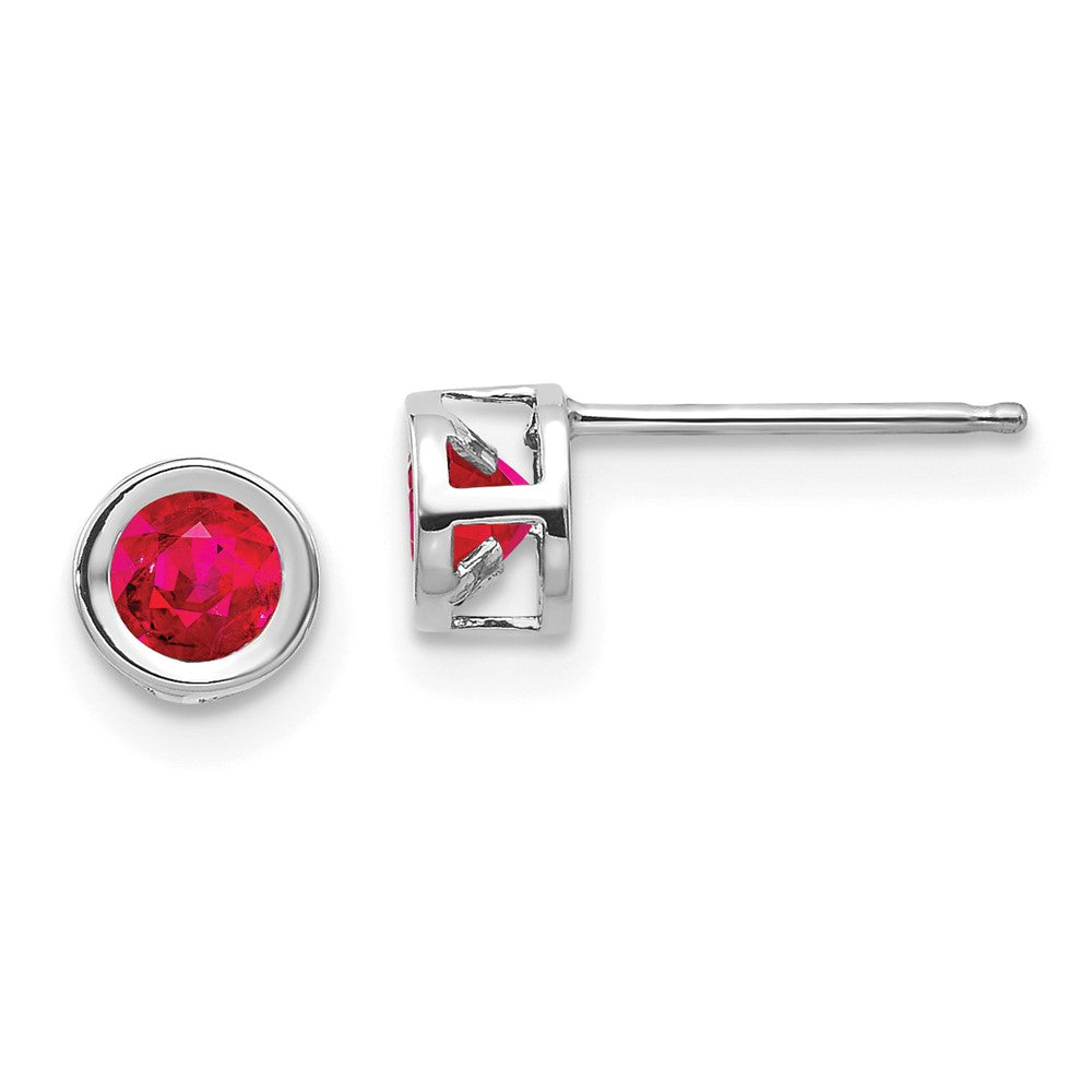 14K White Gold 4mm July Ruby Earrings