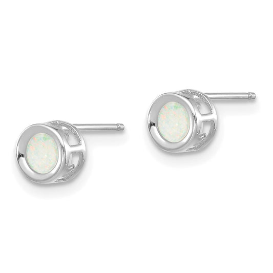 14K White Gold 4mm Oval Bezel October Opal Post Earrings