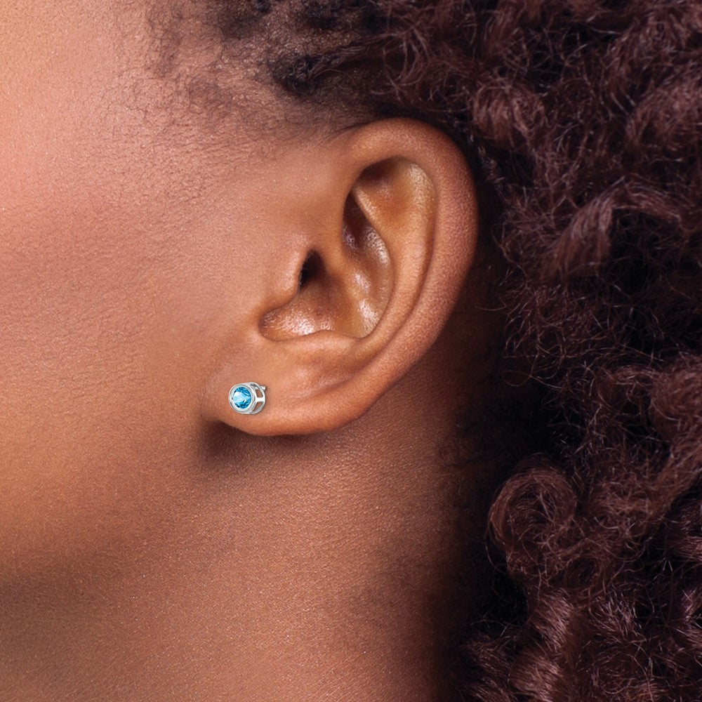 14K White Gold 4mm Blue Topaz December Earrings