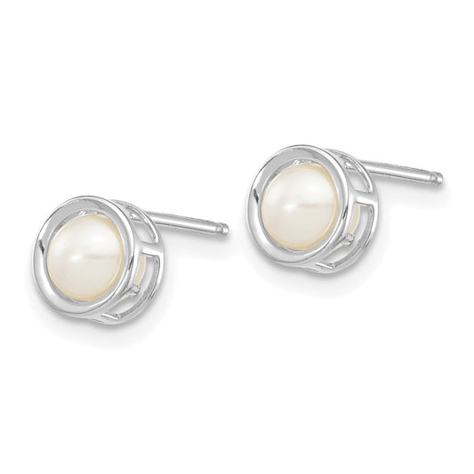 14K White Gold 5mm Bezel FWC Pearl Stud Earrings