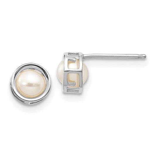 14K White Gold 5mm Bezel FWC Pearl Stud Earrings