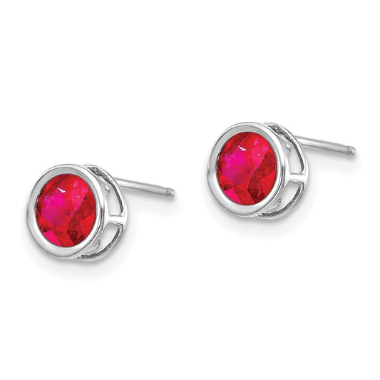 14K White Gold 5mm Bezel Ruby Stud Earrings