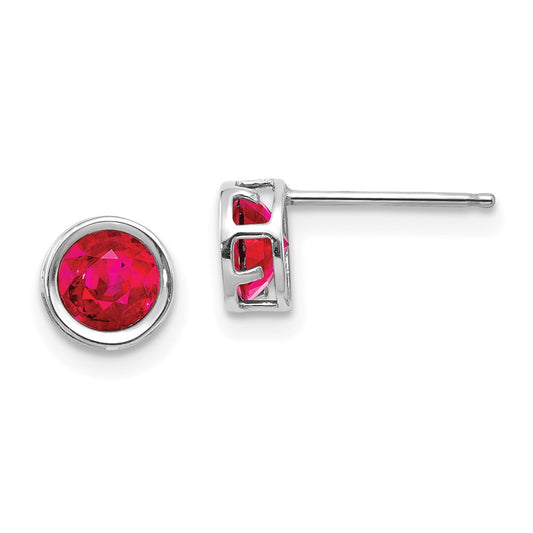 14K White Gold 5mm Bezel Ruby Stud Earrings