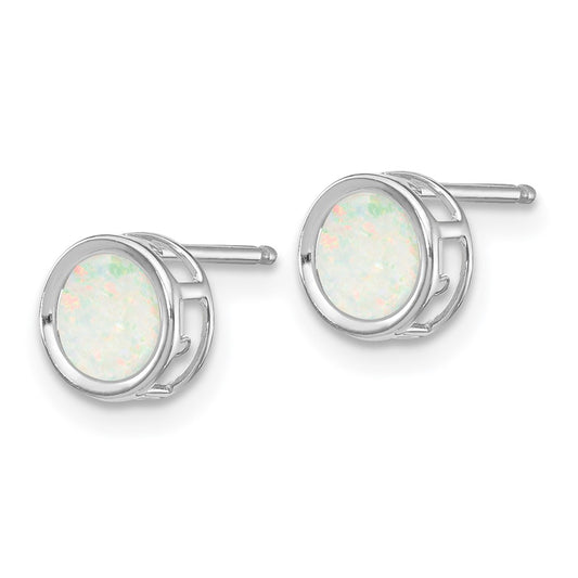 14K White Gold 5mm Bezel Opal Stud Earrings