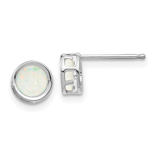 14K White Gold 5mm Bezel Opal Stud Earrings