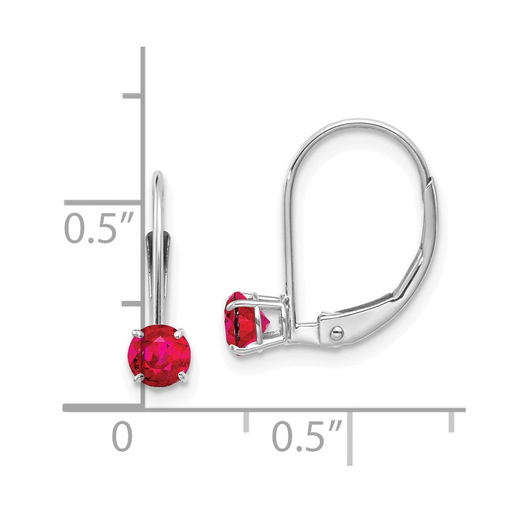 14K White Gold 4mm Round July Ruby Leverback Earrings