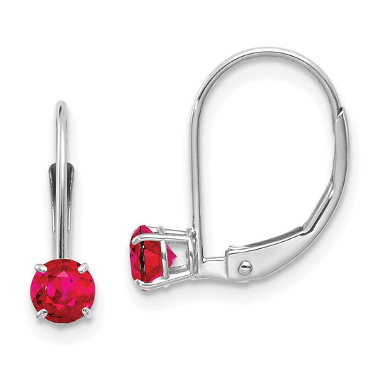14K White Gold 4mm Round July Ruby Leverback Earrings