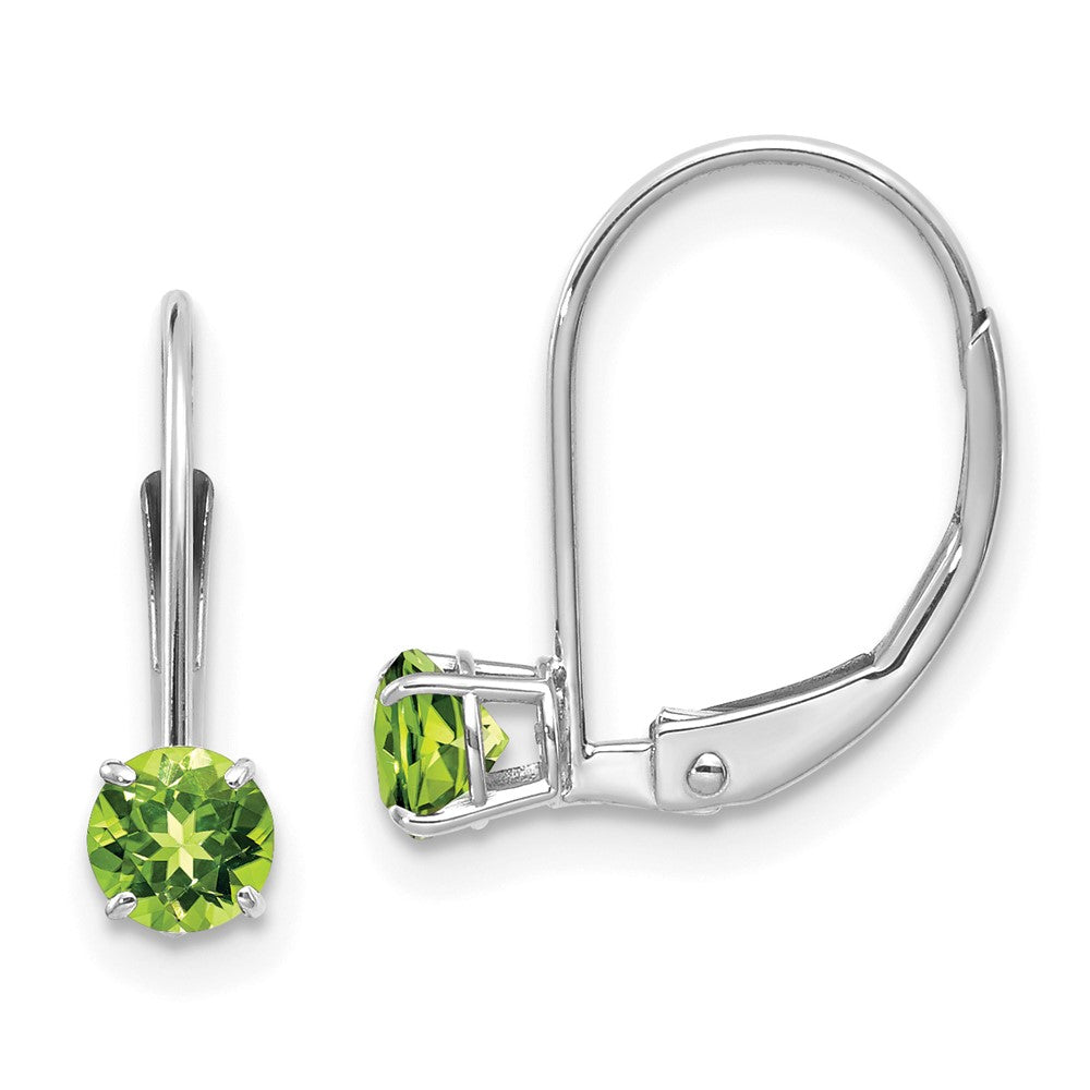 14K White Gold 4mm Round August Peridot Leverback Earrings