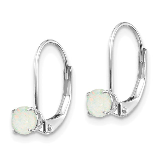14K White Gold 4mm Round October Opal Leverback Earrings