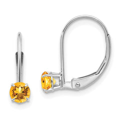 14K White Gold 4mm Round November Citrine Leverback Earrings