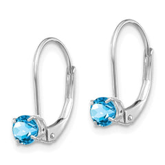 14K White Gold 4mm Round December Blue Topaz Leverback Earrings