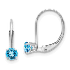 14K White Gold 4mm Round December Blue Topaz Leverback Earrings