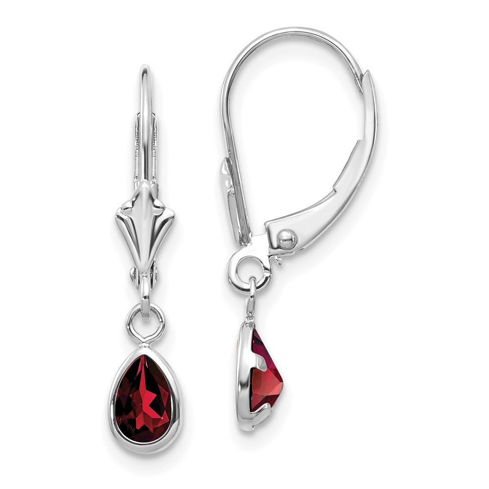 14K White Gold 6x4mm Garnet January Earrings