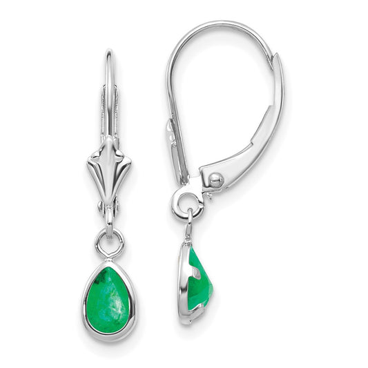 14K White Gold 6x4mm Emerald May Earrings