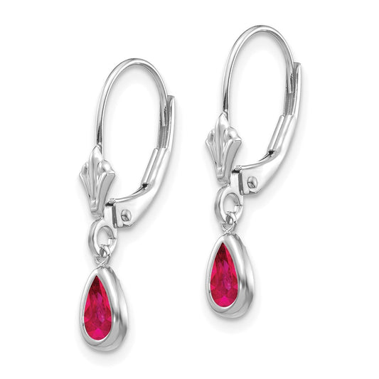 14K White Gold 6x4mm July Ruby Earrings