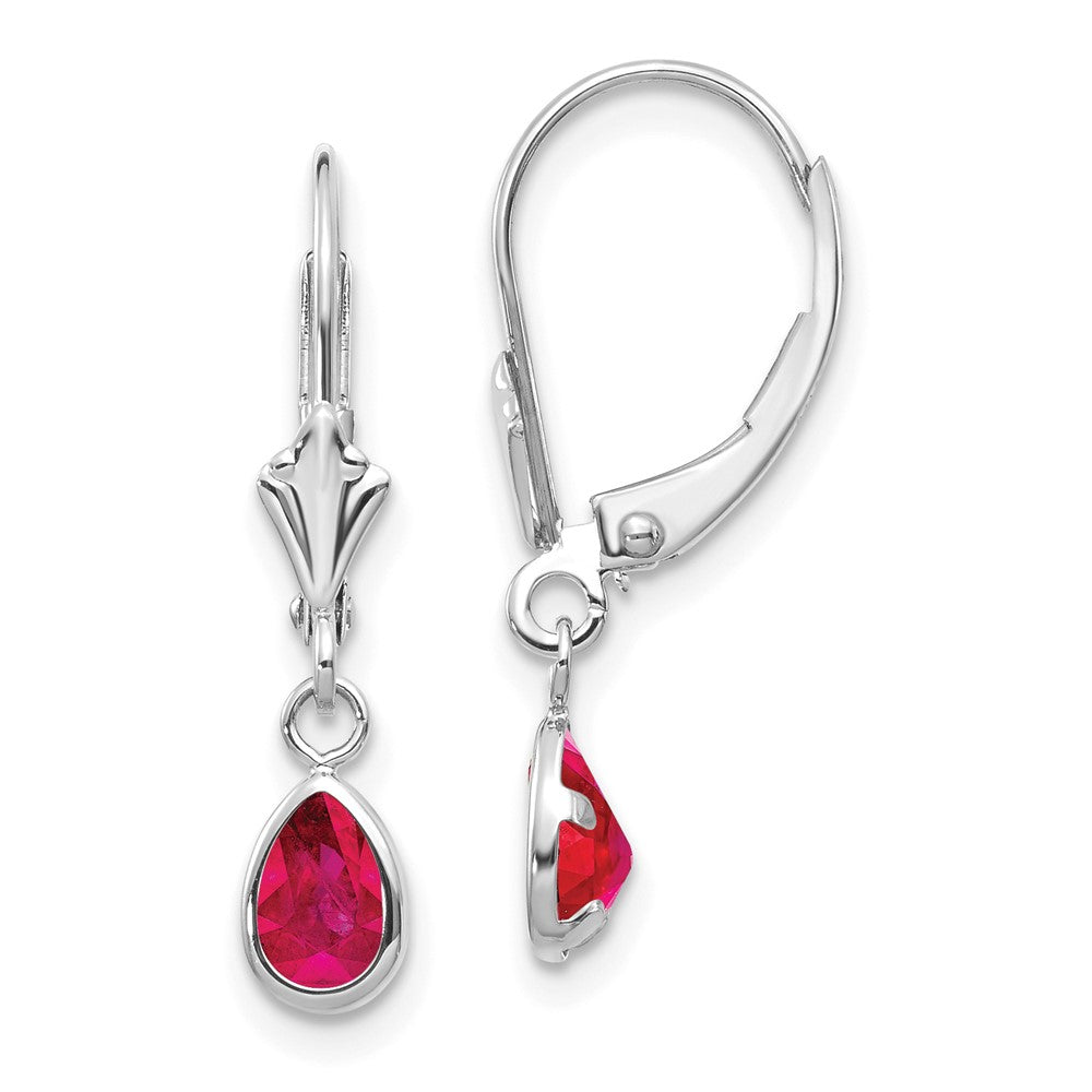 14K White Gold 6x4mm July Ruby Earrings