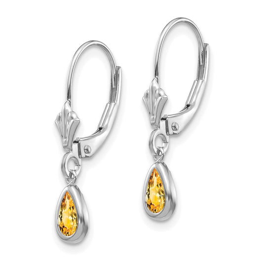 14K White Gold 6x4mm Citrine November Earrings