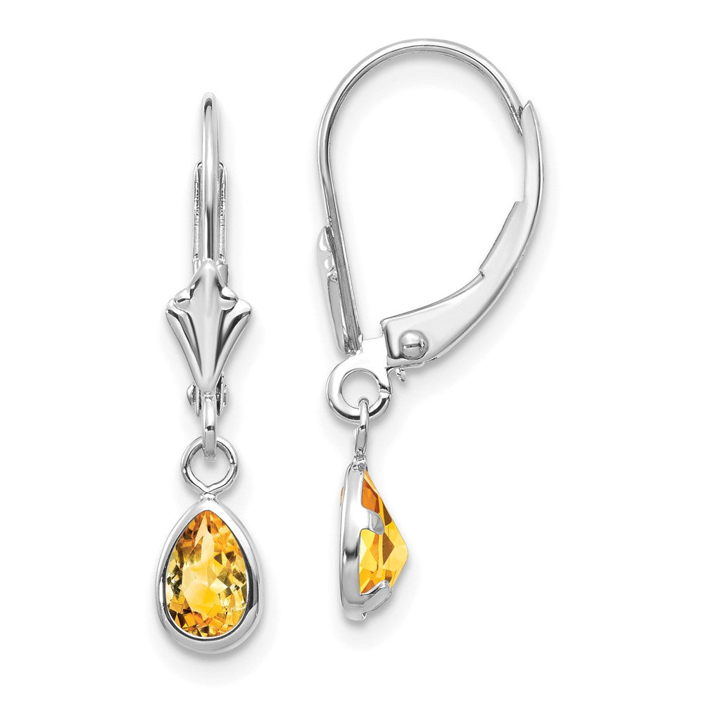 14K White Gold 6x4mm Citrine November Earrings