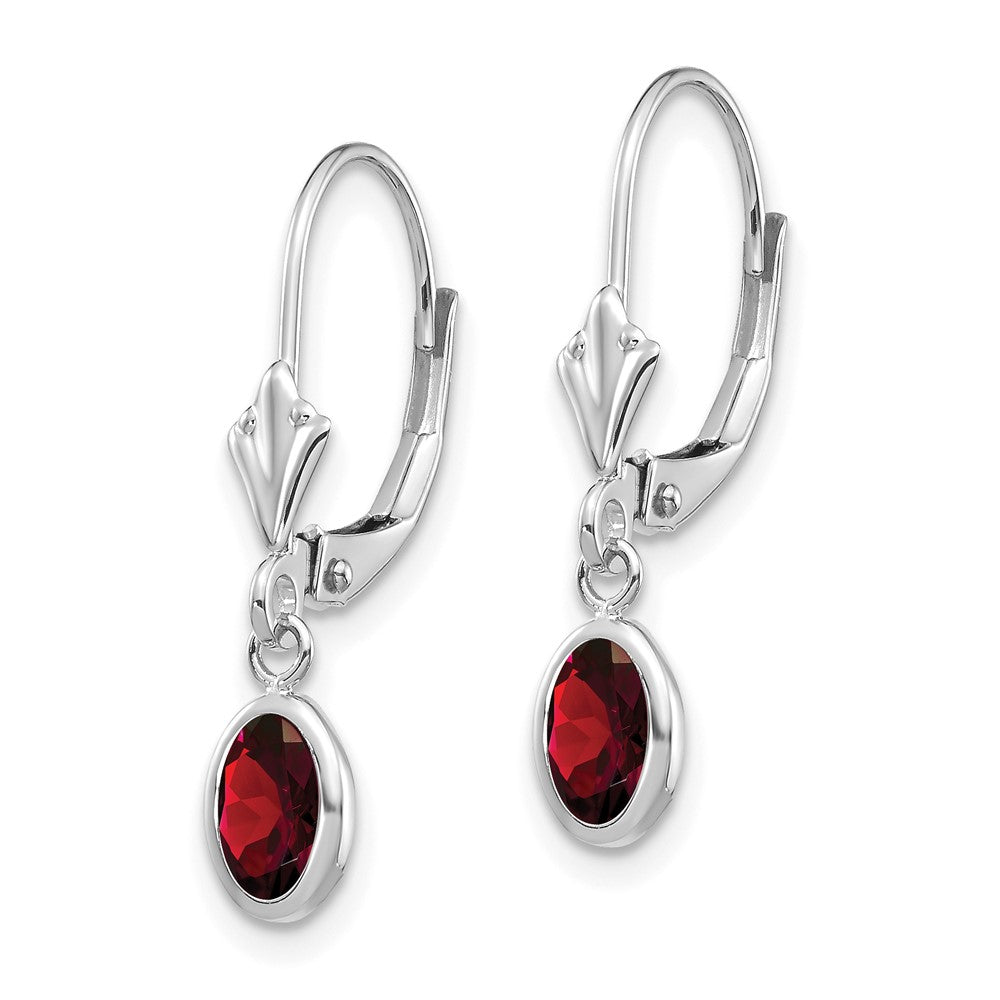 14K White Gold 6x4 Oval Garnet January Earrings