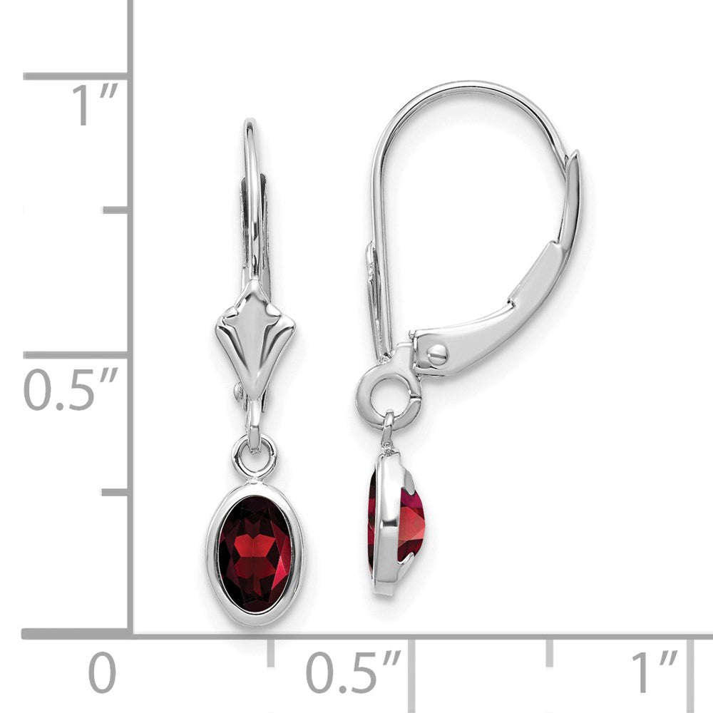 14K White Gold 6x4 Oval Garnet January Earrings