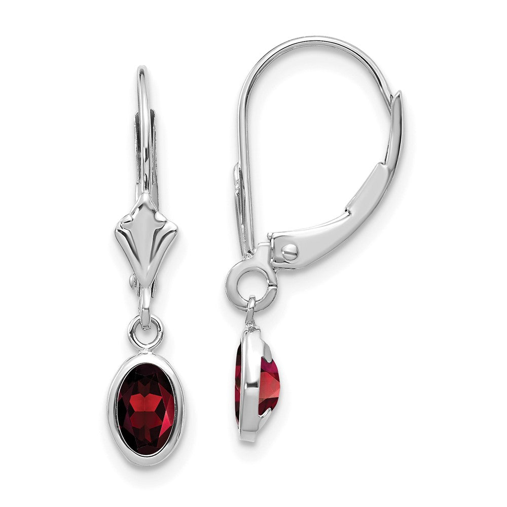 14K White Gold 6x4 Oval Garnet January Earrings