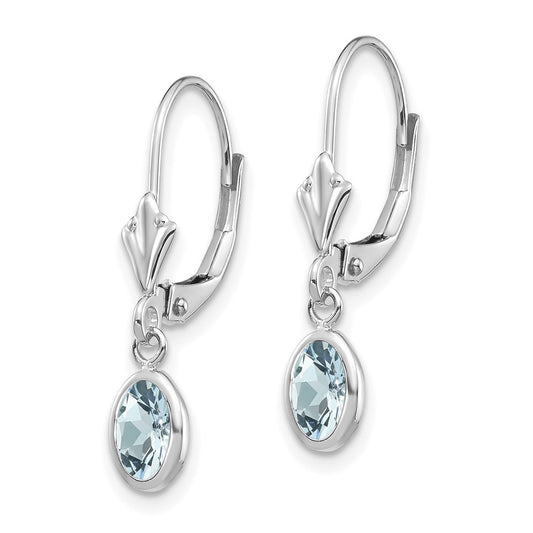 14K White Gold 6x4mm Oval Aquamarine March Earrings