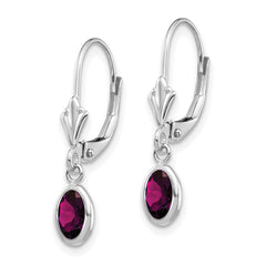 14K White Gold 6x4 Oval Bezel June Rhodolite Leverback Earrings