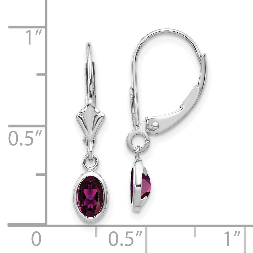 14K White Gold 6x4 Oval Bezel June Rhodolite Leverback Earrings