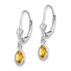 14K White Gold 6x4 Oval Bezel November Citrine Leverback Earrings