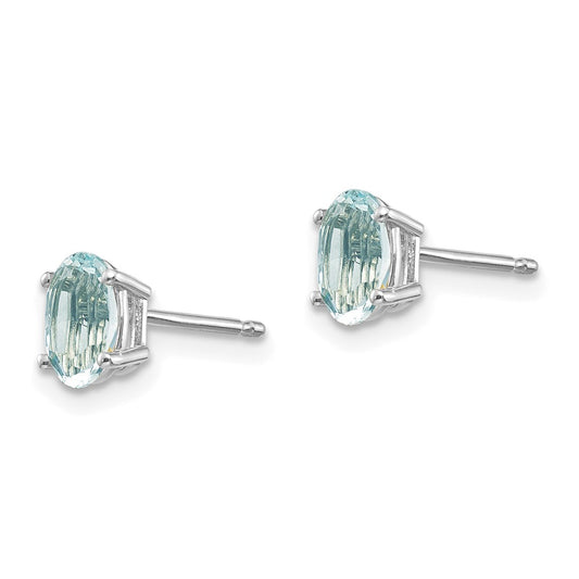 14K White Gold 6x4 Oval March Aquamarine Post Earrings