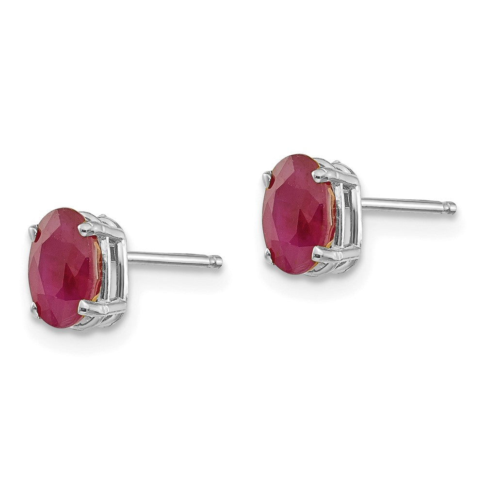 14K White Gold 6x4 Oval July Ruby Post Earrings